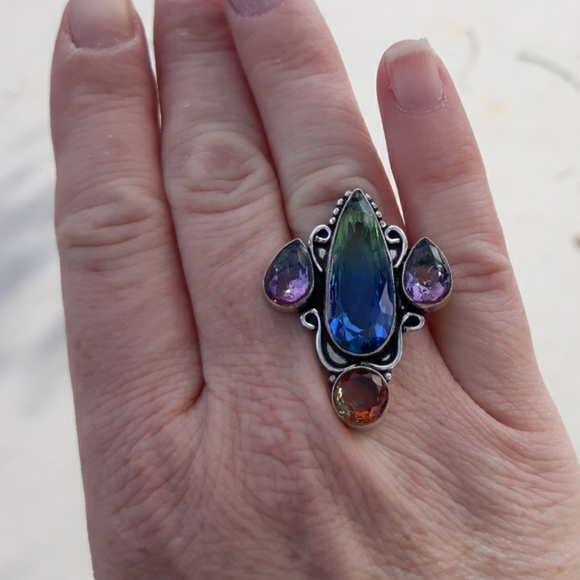 New Bi-Color Tourmaline and Ametrine 925 Silver Ring. - Picture 3 of 7